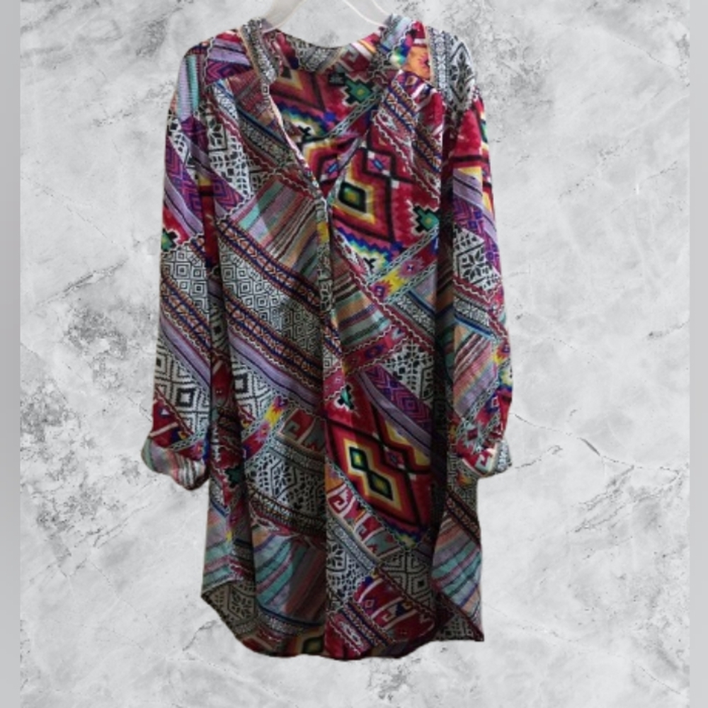 💙  5 For $25 NWOT Amazon Sheer Multicolored Geometric Tunic Top Blouse XL